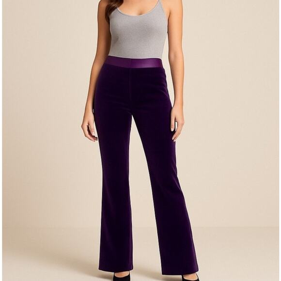 Marciano Guess Purple Velvet Flare Pants SZ 2 Satin Holidays Witchy WhimsiGoth - Picture 1 of 8